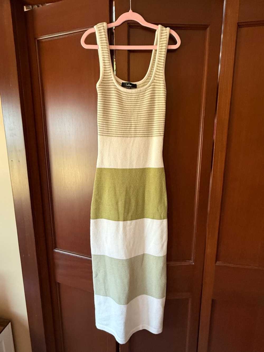 Lulu's Striped Sleeveless Knit Maxi Dress in Cream & Olive